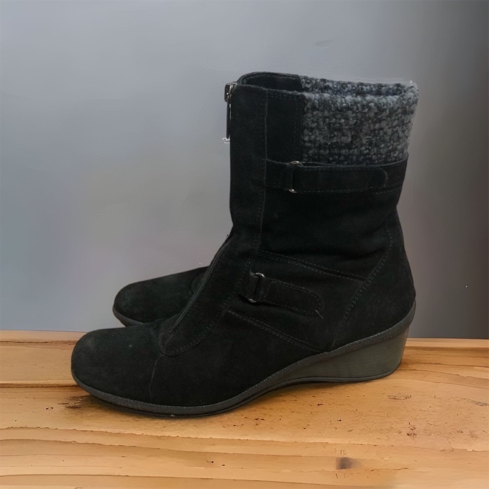 Aquatalia Suede Black Wedge Boots Sz 10 Women’s Leather